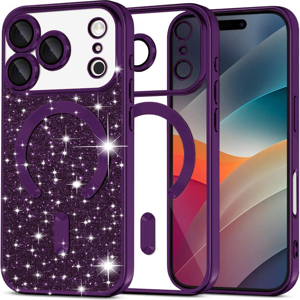 Techsuit - Luxury Glitter MagSafe - iPhone 17 Pro - Deep Purple (Apple iPhone 17 Pro), Cover smartphone, Viola