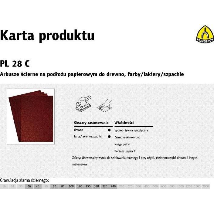 Klingspor, Schleifmittel, Abrasive paper PL28C sheet 230 * 280 gr.80 (45763b) pack. 50 pcs. (50, 80)