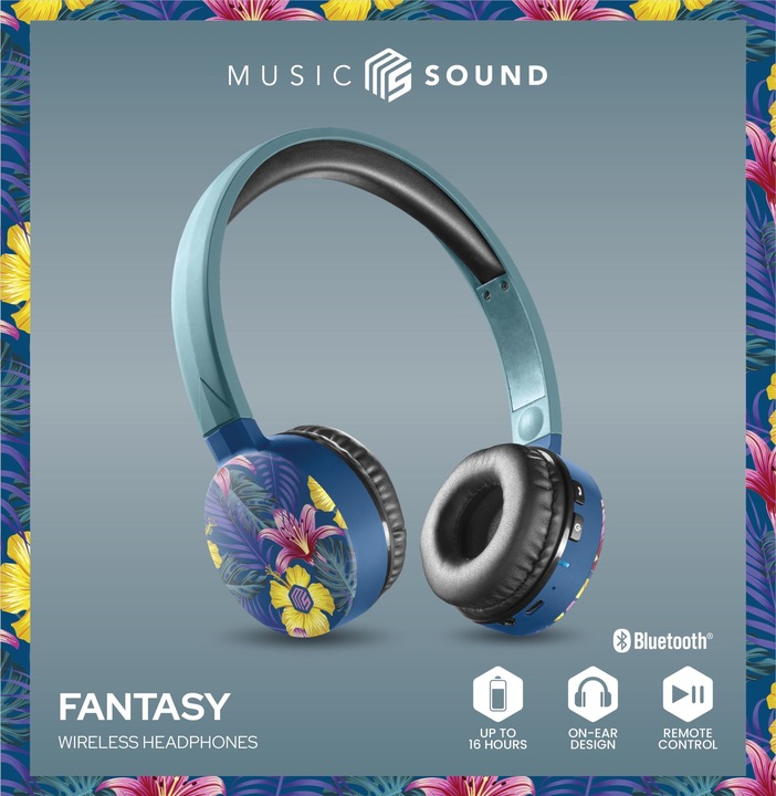 Actual product image Music Sound Music+Sound FANTASY Bluetooth headphones turquoise/tropical on-ear Softtouch max.20h 1 (No noise cancelling, 16 h, Wireless)