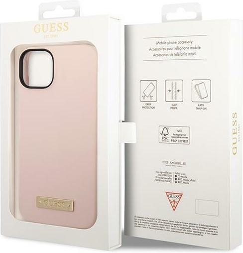 Actual product image Guess GUHMP14MSBPLP iPhone 14 Plus 6.7" różowy/pink hard case Silicone Logo Plate MagSafe (Apple iPhone 14 Plus)