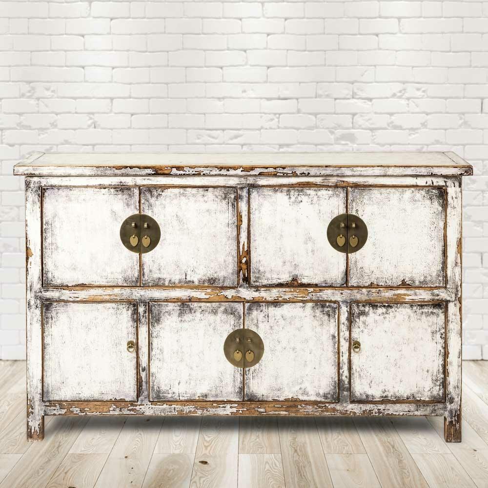 PureHaven, Kommode + Sideboard, Kommode 170x43x104 cm im Vintage Style aus Vollholz handgefertigt stilvolles Design Kief...