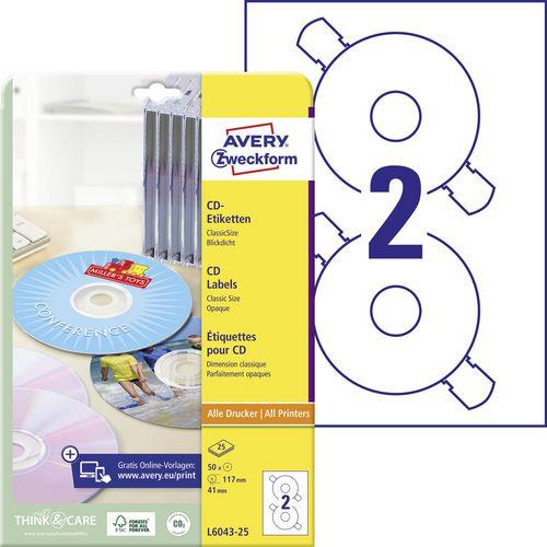 Produktbild Avery Dennison Etiketten Zweckform L6043-25, CD/DVD, ClassicSize, weiss, Pk. 25 Stk.