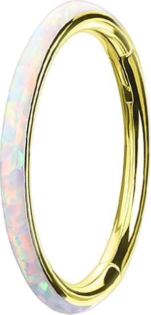Produktbild Star Piercing Micro Segmentring klappbar vergoldet seitlich Opal streifen weiss (Chirurgenstahl 316L, ohne Messing)