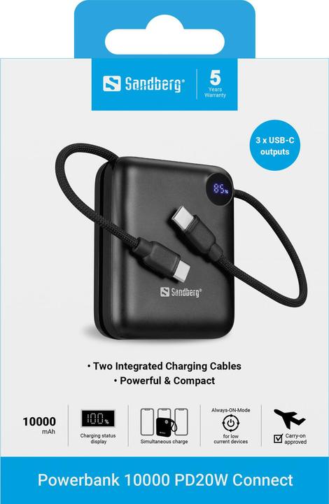 Image du produit Sandberg Powerbank 10000 PD20W Connect (10000 mAh, 20 W, 38.50 Wh)