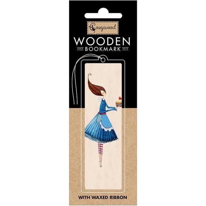 Cozywood, Accessori per scrivania, Lesezeichen aus Holz Frau mit Kuchen