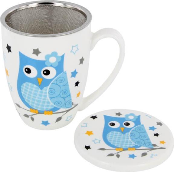 Actual product image Beanarella Tea mug owl with lid and metal strainer | porcelain