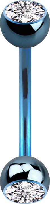 Actual product image Star Piercing Micro banana light blue with two balls and silver crystal (without brass, Titanium G23)