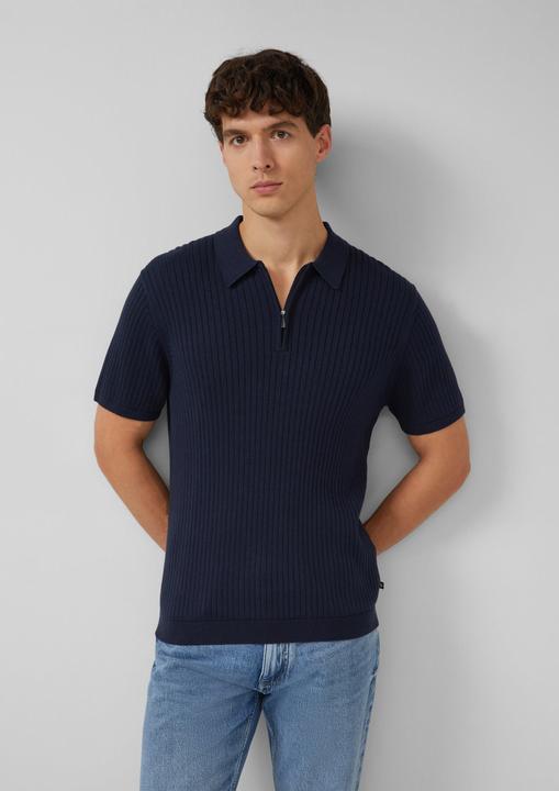 Produktbild s.Oliver Strickpullover Geripptes Strick-Polo aus Baumwolle mit Reissverschluss (M)