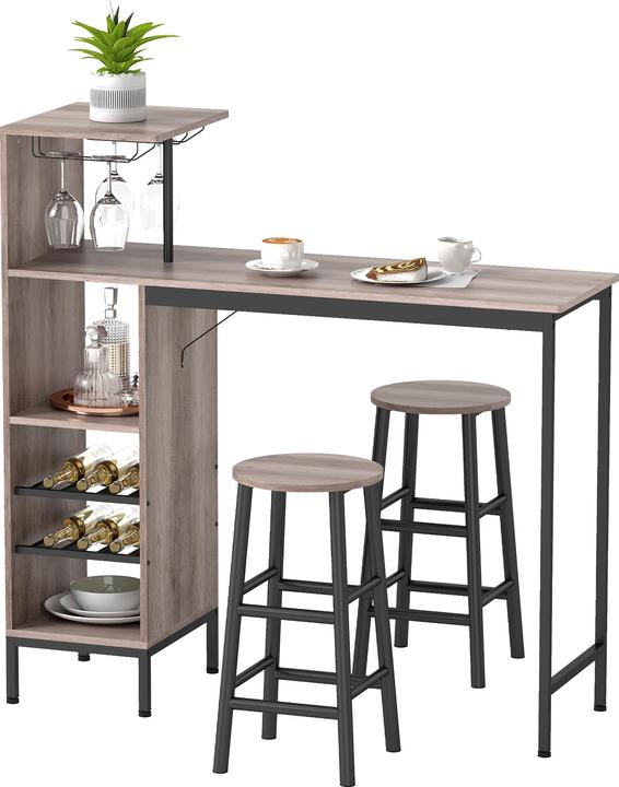 Homcom Bartisch Set MDF, Stahl Grau (121,5 x 40 x 122 cm)