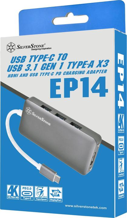 Actual product image Silverstone Sst-EP14C - Adapter USB 3.1 Type-C Gen1 to HDMI (resolution up to 4096 x 2160 @ 30Hz) (USB-C, 5 ports)