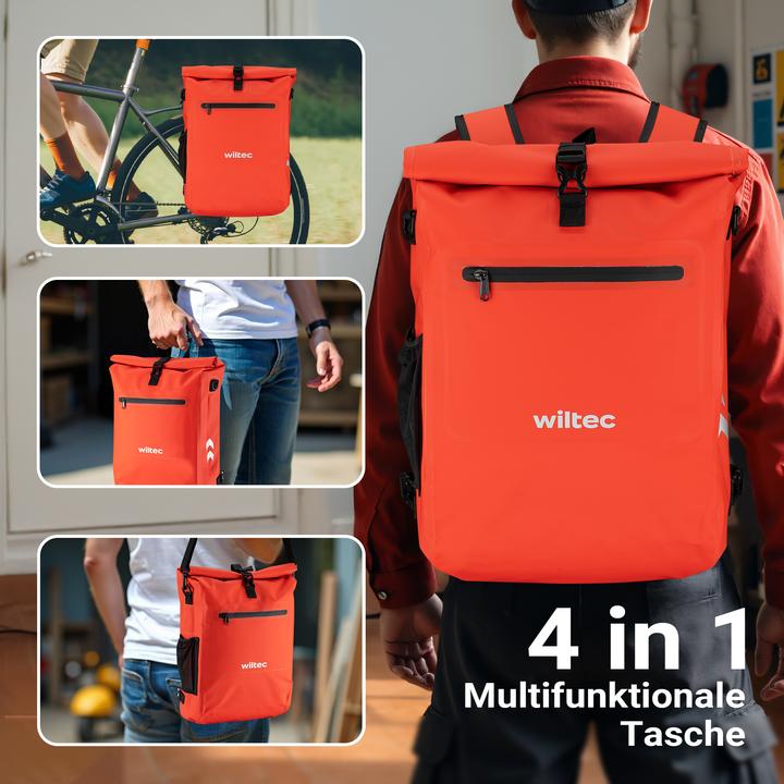 Produktbild Wiltec Gepäckträgertasche rot 25l Fahrradtasche Rucksack Gepäcktasche Laptopfach (25 l, Gepäckträgertasche)
