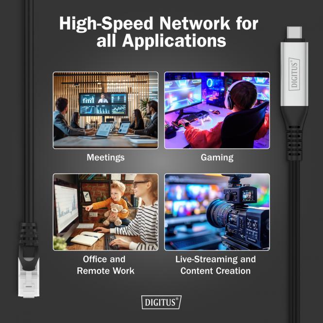 Immagine prodotto Digitus USB-C 3.2 Gen1 - Cavo Ethernet RJ45, 1Gbit/s, 5m (S/FTP, CAT6a, 5 m)