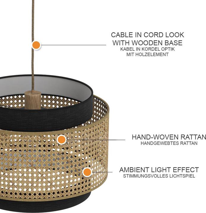 Actual product image Vicco Ceiling lamp Morten, Rattan/black, 45 x 31 cm (E27)