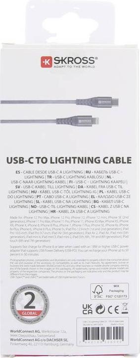 Image du produit Skross Câble USB C 2.0 vers Lightning Cable, Braiding, 1,20m space gray (1.20 m, USB 2.0, 5 W)