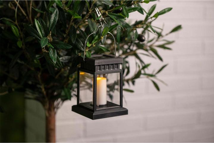 Produktbild Grundig Solarlaterne mit Kerzenschein-Effekt, Gartenleuchte mit Henkel, schwarz (1 x)