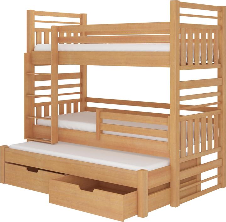 ADRK Furniture Triple Bunk Bed with Mattresses HIPPO 180x80 (80 x 180 cm)