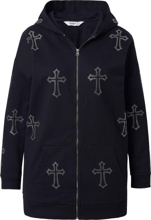Image du produit Angel of Style Veste en molleton à capuche, croix en strass scintillants et coupe oversize (50)
