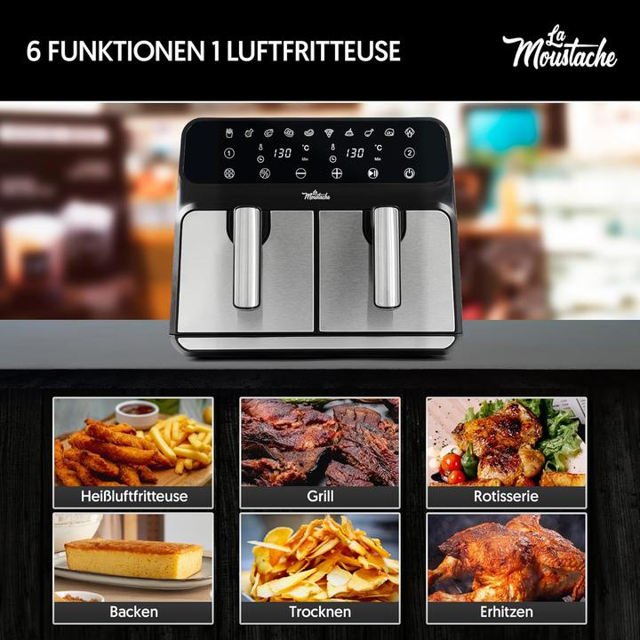 Produktbild Moustache Heissluftfritteuse XXL DuoFry mit 2 Fächern, 8L