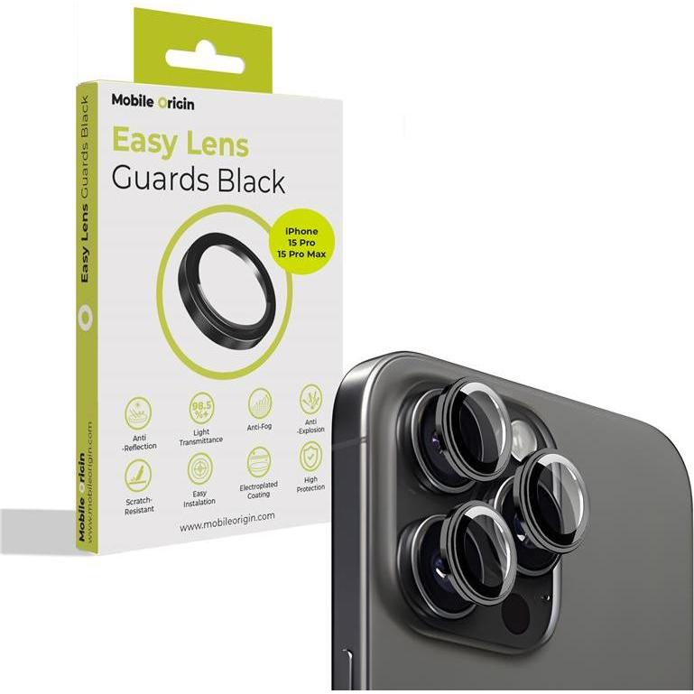 Mobile Origin Easy Lens guards, black - iPhone 15 Pro / 15 Pro Max (Apple iPhone 15 Pro, Apple iPhone 15 Pro Max), Pellicola protettiva smartphone, Ne