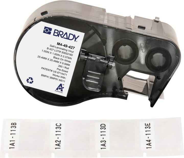 Brady M4-49-427, vinile autolaminante, bianco/trasparente, 25,40 x 9,53(25,40) mm, permanente, f