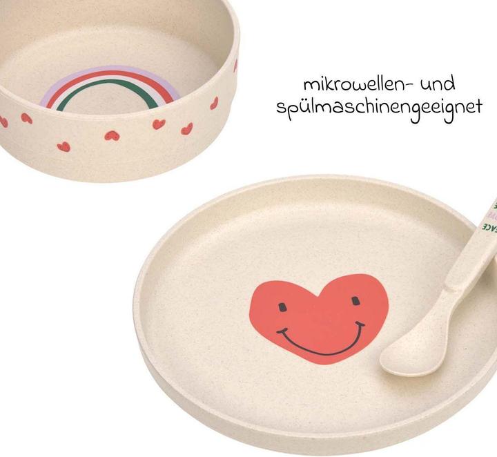 Produktbild Lässig Kindergeschirr Set (Teller Schüssel Becher Löffel) Happy Rascals, Herz