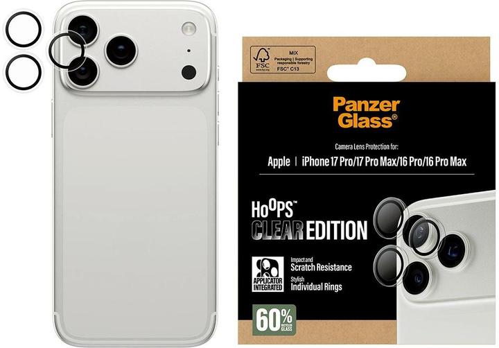 Produktbild PanzerGlass Hoops Camera Lens Protector (1 Stück, Apple iPhone 16 Pro Max, Apple iPhone 16 Pro, Apple iPhone 17 Pro, Apple iPhone 17 Pro Max)