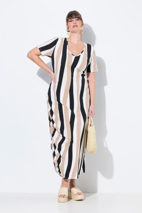 Image du produit Ulla Popken Robe maxi, rayures, col rond, manches courtes, coton bio (46, 48)