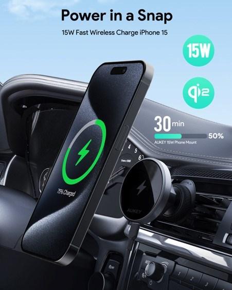 Actual product image Aukey Maglink Phone Dash Mount (15 W)