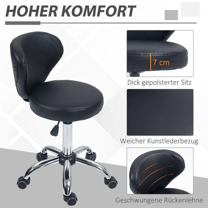 Produktbild Swisshandel24 Rollhocker höhenverstellbar Drehhocker drehbar Salon Hocker mit Lehne Schwarz