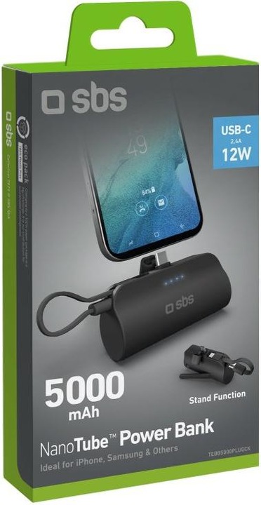 Image du produit SBS Banque d'alimentation 5 000 mAh Fonction de support et câble USB-C intégré (5000 mAh)