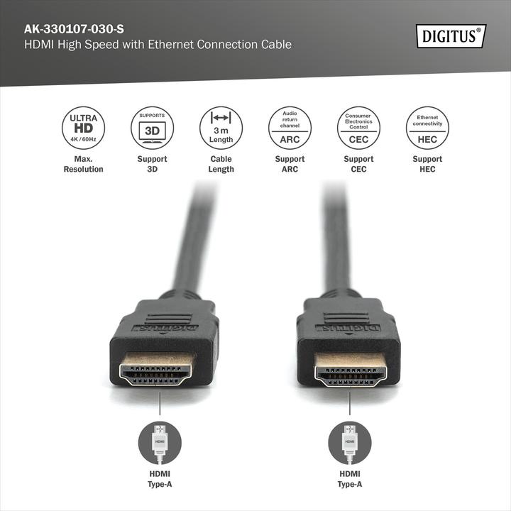 Productafbeelding Digitus HDMI (Type A) - HDMI (Type A) (3 m, HDMI, 2.0)