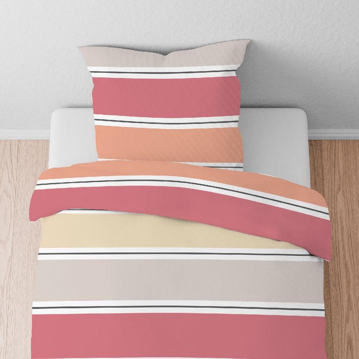 Produktbild Biberna Seersucker Bettwäsche Blockstreifen koralle (Bettwäsche Set, 135x200 cm + 80x80 cm)