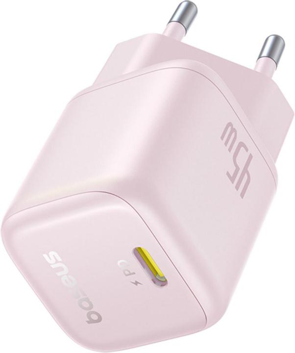 Actual product image Baseus - Wall Charger PicoGo (P10176800413-00) - GaN, Fast Charging, 45W, USB-C - Baby Pink (45 W, 1 portion)