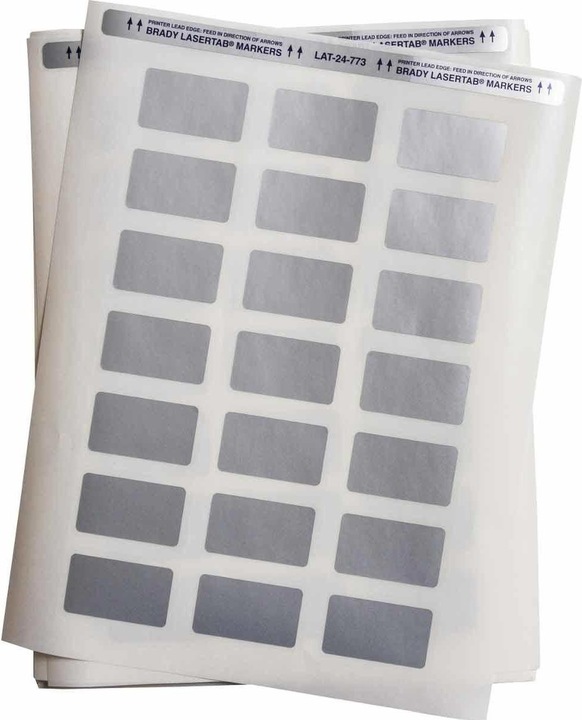 Actual product image Brady LAT-24-773-1, metallised polyester, silver, 44.45 x 25.40 mm, with laminate, permanently adhesive