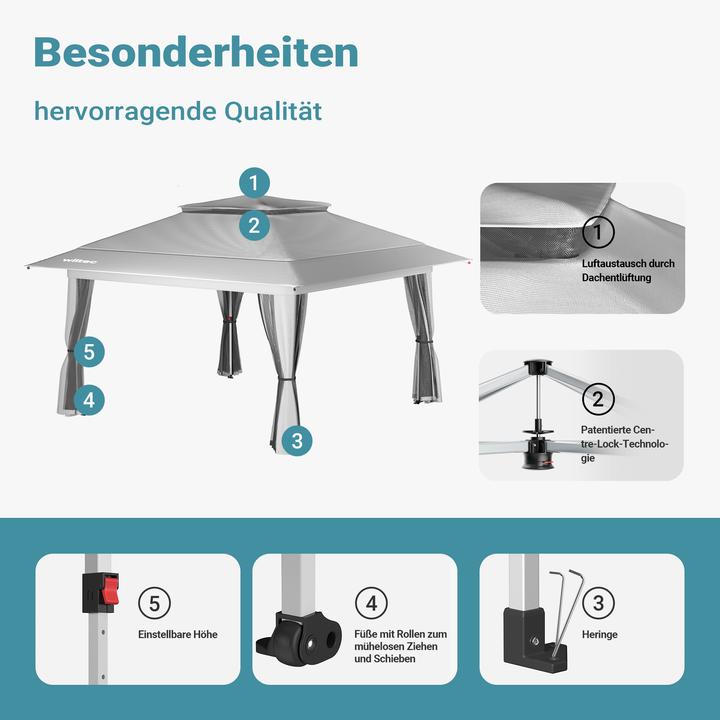 Image du produit Wiltec Faltpavillon Moskitonetz 4x4m hellgrau Gartenpavillon Partyzelt Pavillion (392 cm, 392 cm)