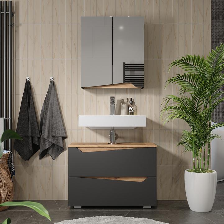 Produktbild Vichy Spiegelschrank Marelle, Anthrazit/Artisan, 60 x 67 cm mit höhenverstellbarem Einlegeboden