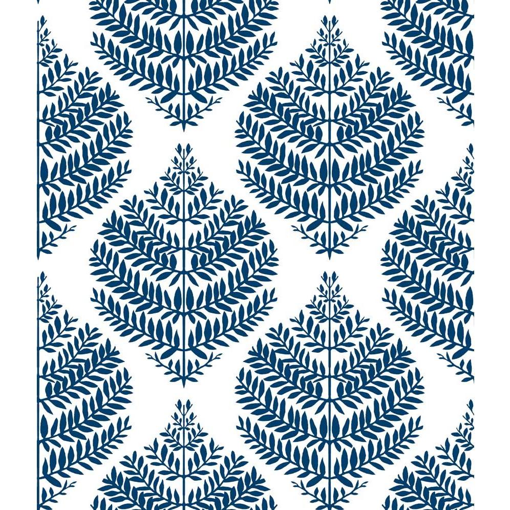 Roommates, Tapete, PEEL & STICK Wallpaper - Hygge Farn Damast Blau