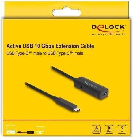 Actual product image Delock Active USB 10 Gbps extension cable USB Type-C 5 m (5 m, USB 3.2 Gen 2, 10 W)
