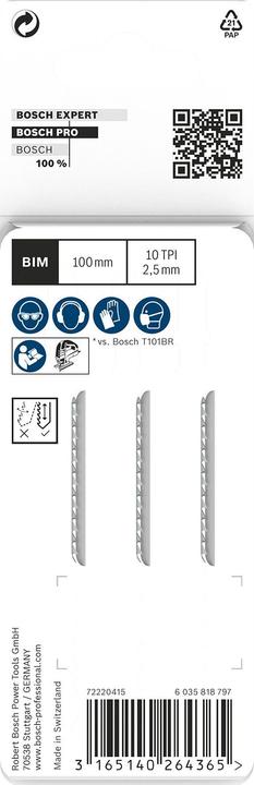 Actual product image Bosch Professional Zubehör PRO Hardwood clean reverse T101BRF jigsaw blade, 100 mm, 3 pcs.
