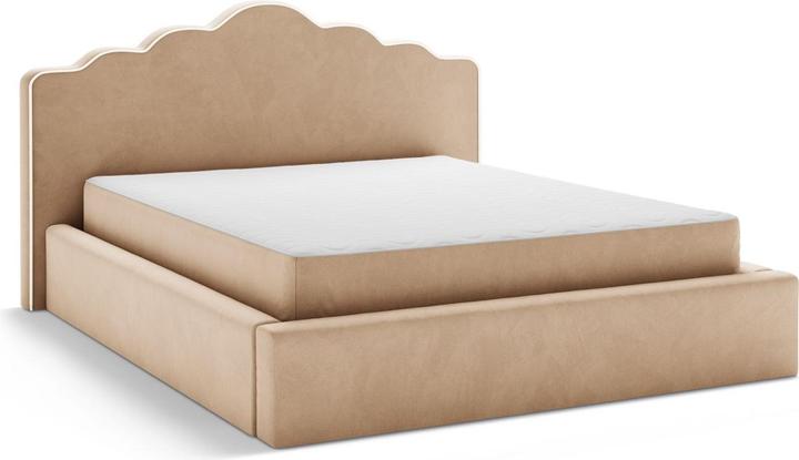Actual product image Micadoni Velvet Storage Bed With Headboard, "Dream", Ivory and Almond Beige, 222x220x122 Made in Europe (180 x 200 cm)