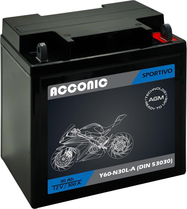 Acconic Sportivo AGM Y60-N30L-A Motorradbatterie 30 Ah 12V (DIN 53030) (12 V, 30 Ah)