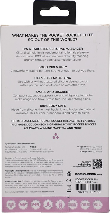Actual product image Doc Johnson Pocket Rocket® Elite - Rechargeable with Removable Sleeve - Pink