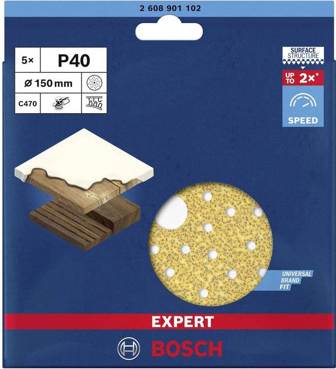 Actual product image Bosch Professional Zubehör Expert C470 Sandpaper multi-hole for random orbital sander, 150 mm, G 40, 5 pcs. (40)