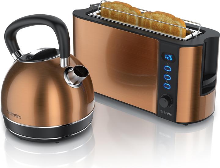 Produktbild Arendo Frühstücks Set, Edelstahl Wasserkocher 1,7l 2200 Watt, 2-Scheiben Langschlitz Toaster, Kupfer (1.70 l)