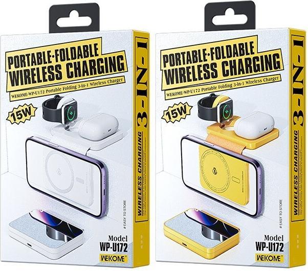 Actual product image Wekome 3in1 wireless charger with MagSafe for iPhone, Apple Watch and AirPods + mirror (yellow)