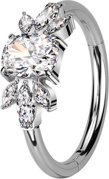 Star Piercing Micro Segmentring klappbar silber Kristall mit Smaragdschliff und sechs Ovale Kristalle silber (ohne Messing, Titan G23)