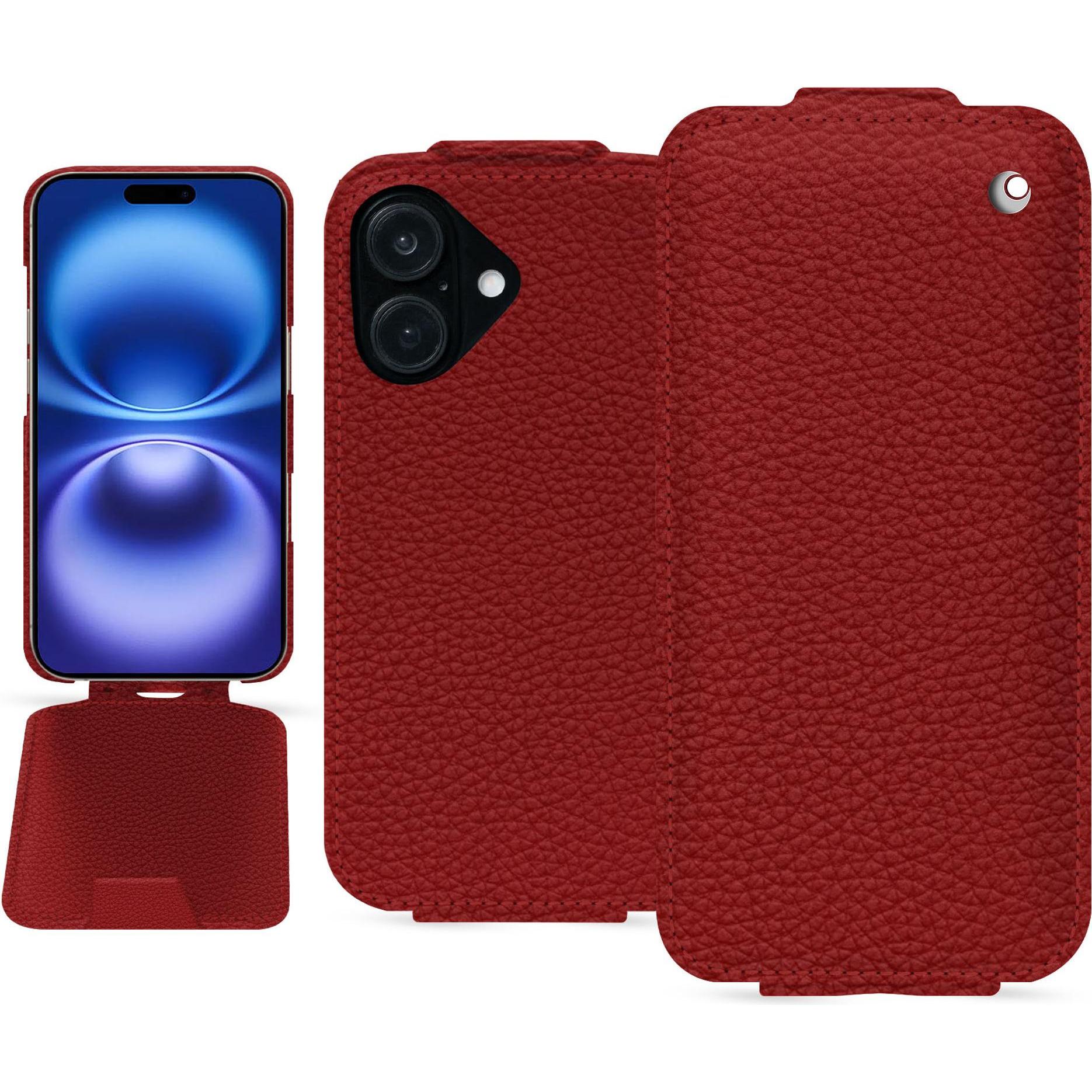 Noreve Lederschutzhülle vertikal (Apple iPhone 16), Smartphone Hülle, Rot