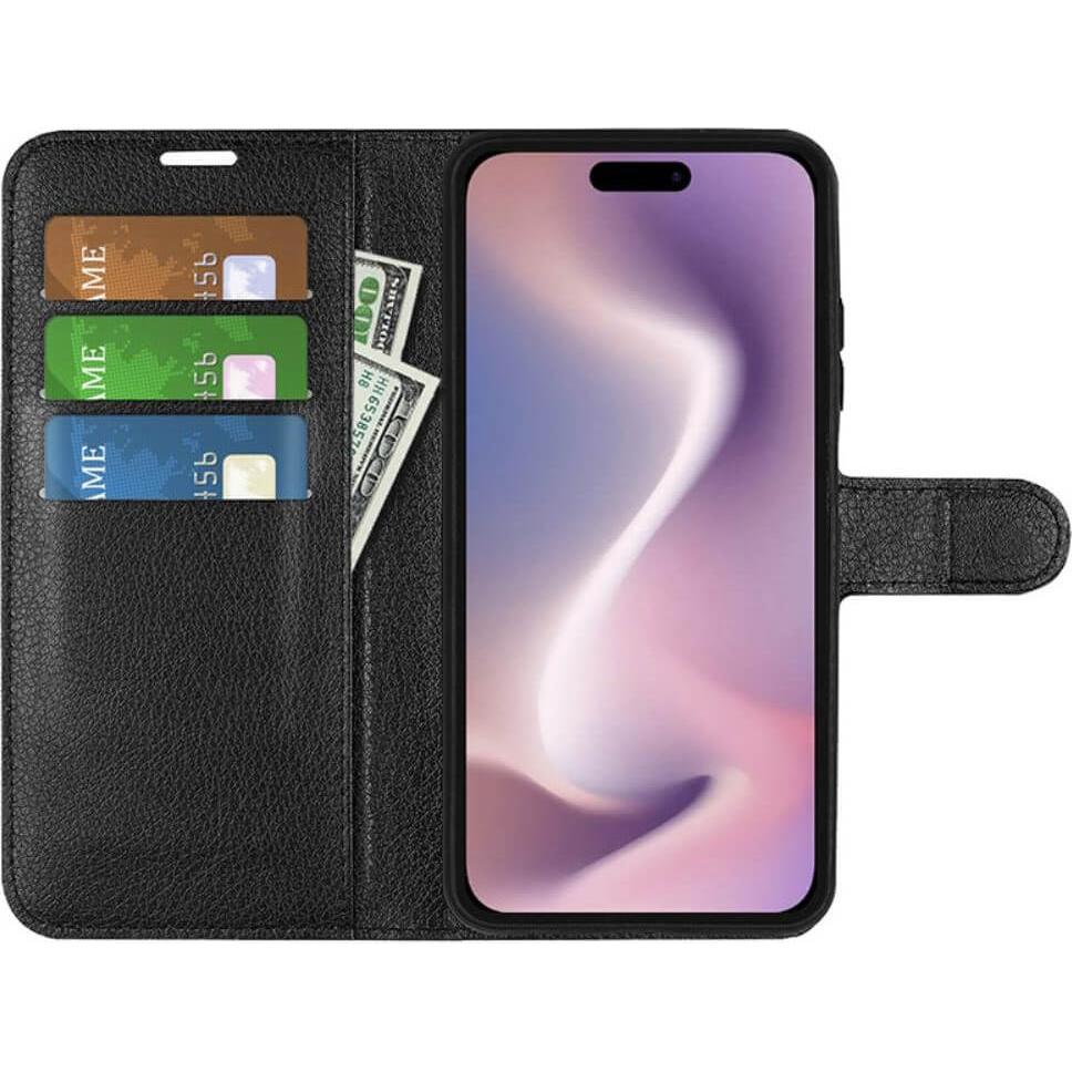 Thumbnail - Cover-Discount iPhone 16 - Leder Etui Hülle (Apple iPhone 16), Smartphone Hülle, Schwarz