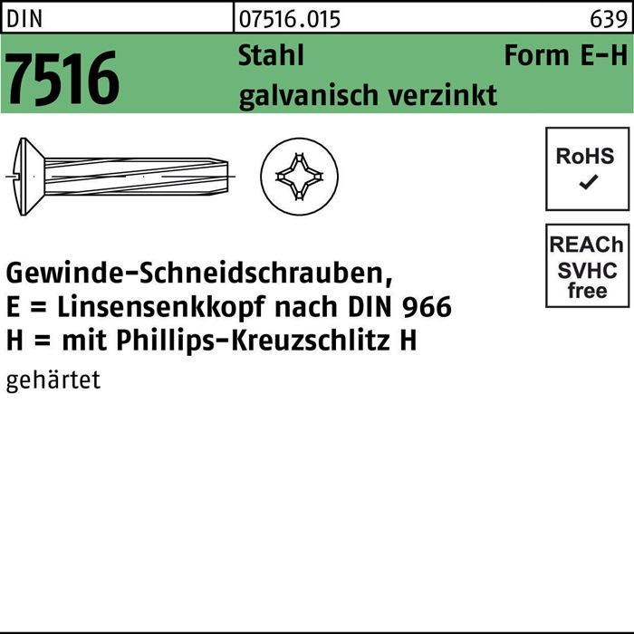 Produktbild Gewindeschneidschraube DIN 7516 Linsenkopf m.Kreuzschlitz-PH EM 4 x 20 -H Stahl galvanisch verzinkt (1000 Schrauben pro Stück)
