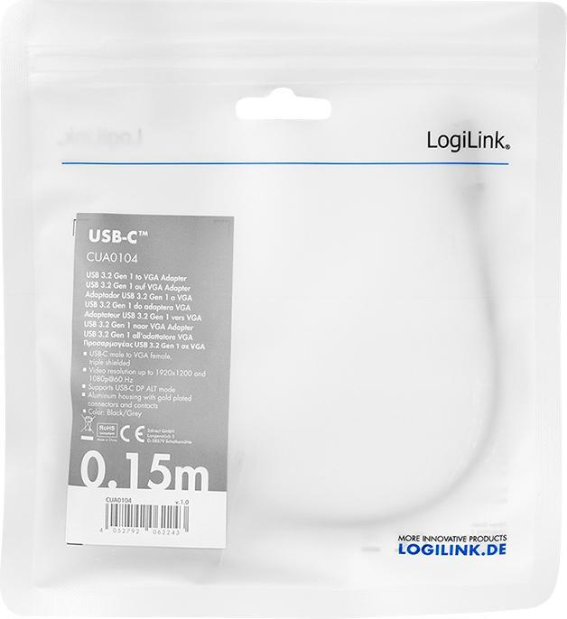 Immagine prodotto LogiLink LinkLink CUA0104 Adattatore USB 3.2 Gen 1 C/M a VGA, 1080p/60Hz, alluminio, nero/grigio, 0,15 m (15 cm)